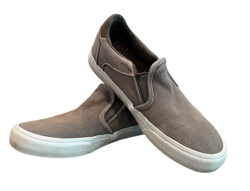Vans Deluxe Comfort Slip-On Shoes Mens 9.5 Gray Canvas Leather Casual Sneakers
